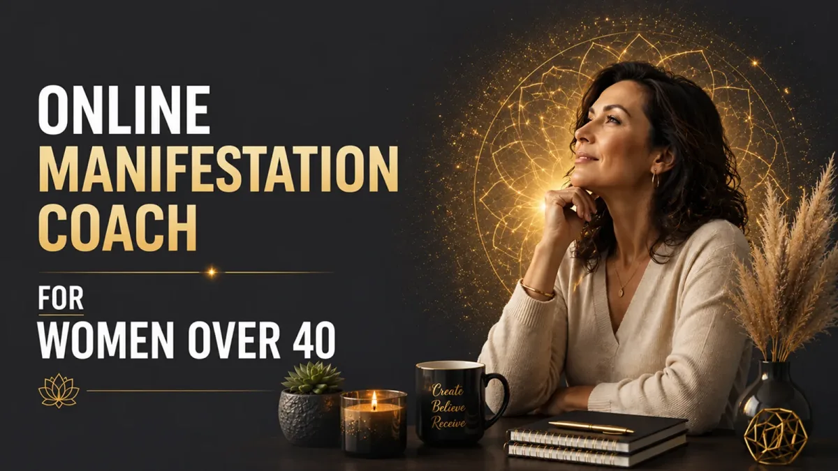 Woman at a desk with a candle and journals, a golden mandala of light radiating behind her